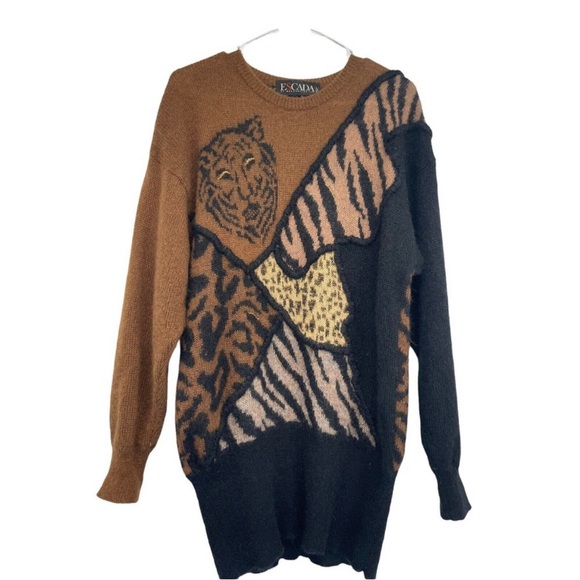 Vintage Escada Sweater Size 40 Animal Print Tiger Wool Mohair Blend Made Italy - Picture 4 of 9